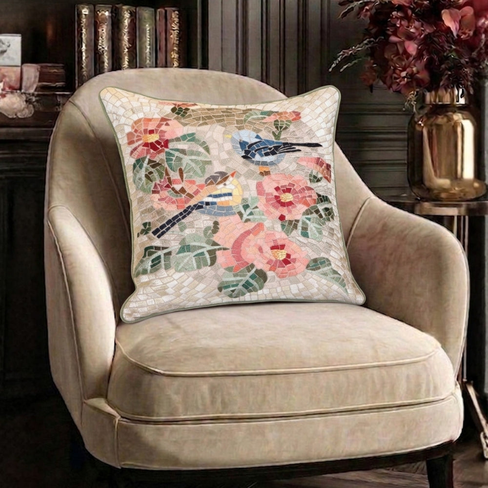 multicolor mosaic paradise cotton chambray cushion cover 45x45 cm